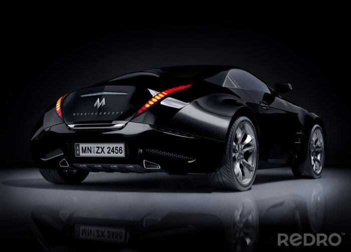 Fotobehang Zwarte sportwagen. Non-branded auto-ontwerp.