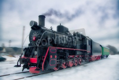 Fotobehang Zwarte trein in de winter
