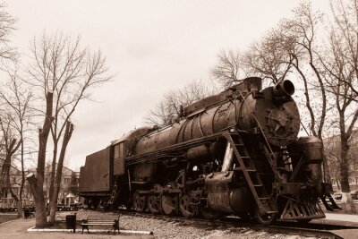 Fotobehang Zwarte trein oude locomotief