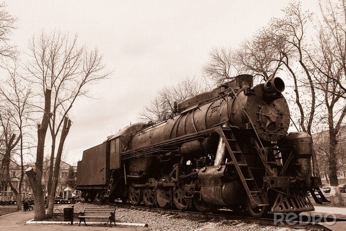 Fotobehang Zwarte trein oude locomotief