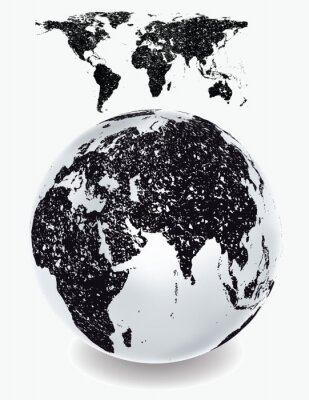 Fotobehang Zwarte wereldkaart op wereldbol