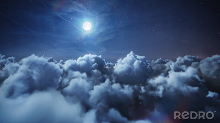 Fotobehang Zwarte wolken op achtergrond van de maan