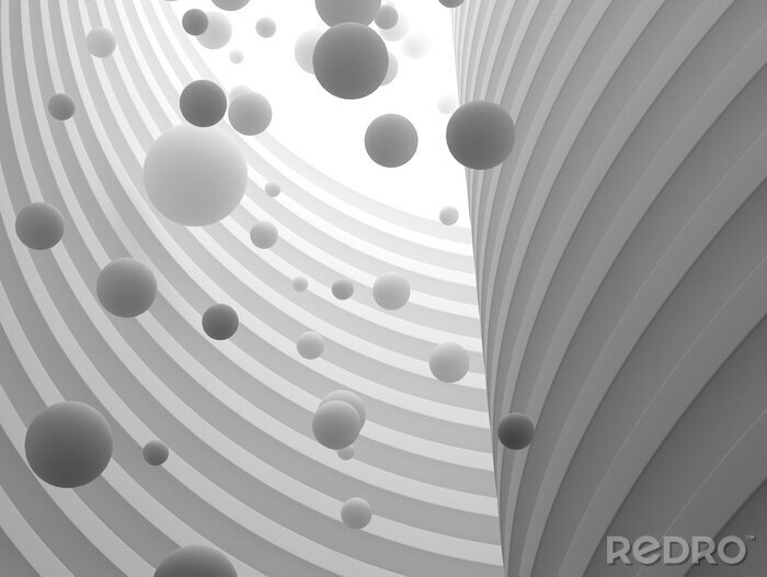 Fotobehang Zwevende ballen in een witte tunnel