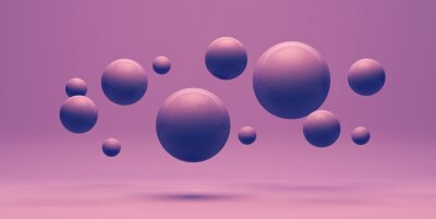 Fotobehang Zwevende ballen op paarse achtergrond