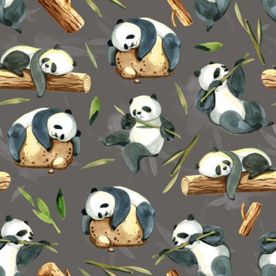 Panda Aquarel panda's met bamboe
