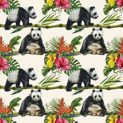 Panda Patroon met panda's op bamboetakken