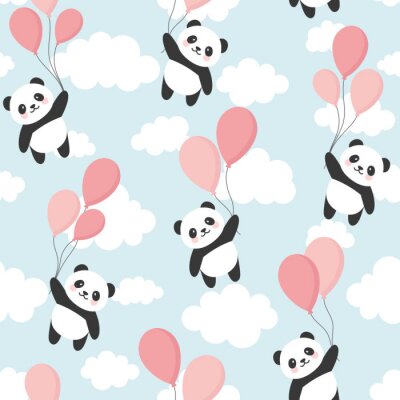 Panda Vliegende panda's in de lucht met roze ballonnen