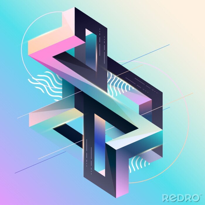 Poster 3D abstracte afbeeldingen in violetblauwe kleuren