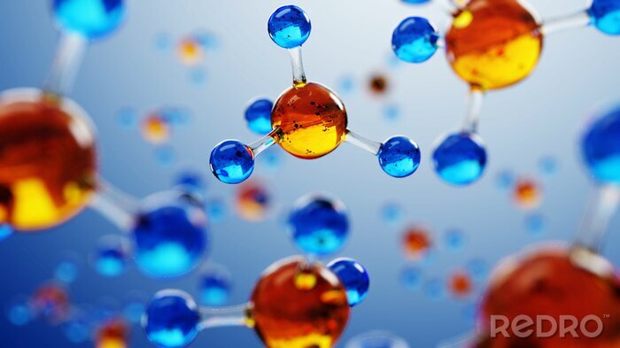 Poster 3D-afbeelding van molecule model. Science achtergrond met moleculen en atomen.