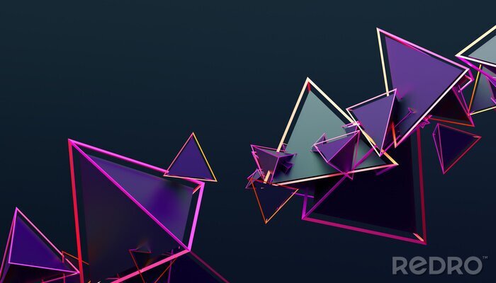 Poster 3D-driehoeken in neonkleuren