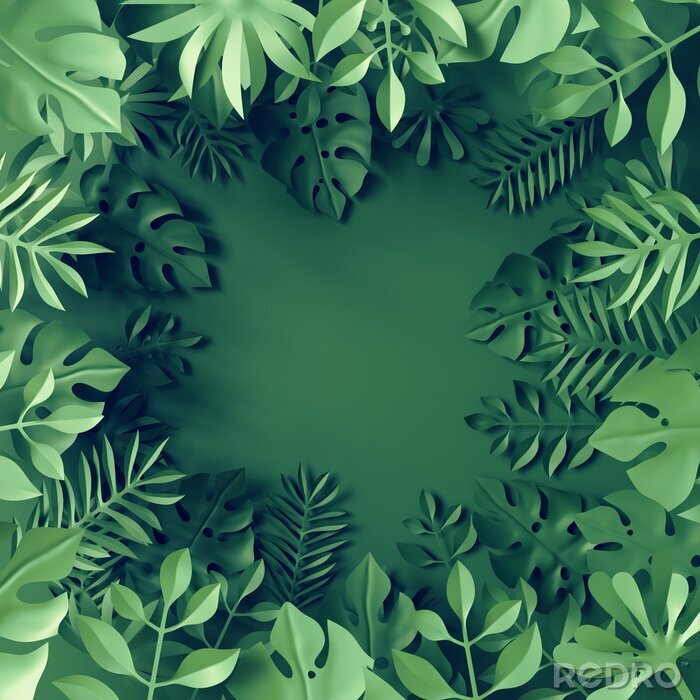 Poster 3d floristisch frame met groene bladeren