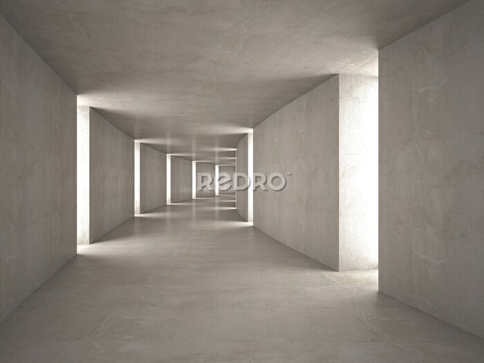 Poster 3D grijze betonnen tunnel in industriële stijl