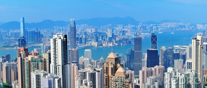 Poster 3D luchtpanorama van de stad