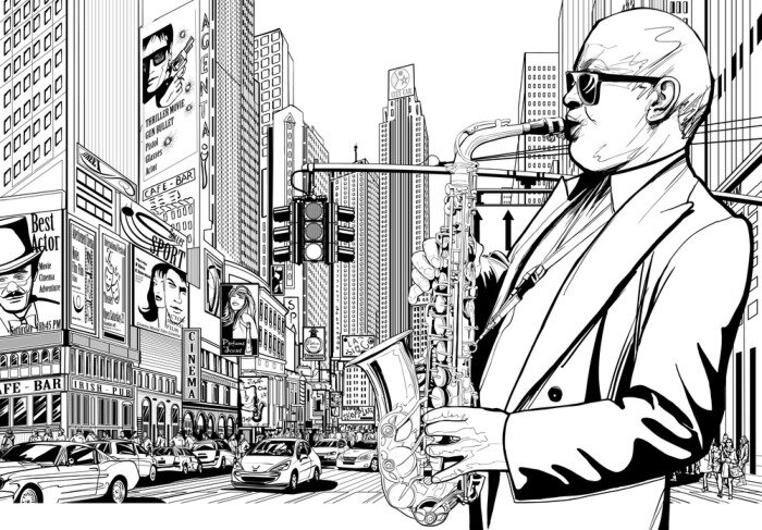 Poster 3D muziek op de straten van New York