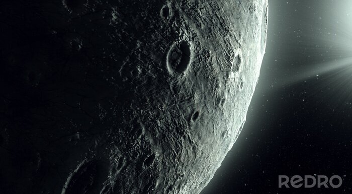 Poster 3D oppervlak van de maan op een achtergrond van de ruimte