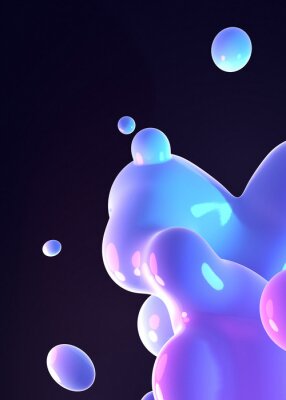 Poster 3d render abstract blue and purple gradient color floating liquid blob close-up. (vertical)