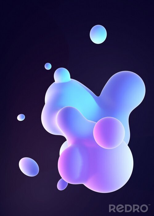 Poster 3d render abstract blue and purple gradient color floating liquid blob. (vertical)