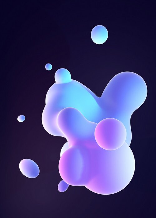 Poster 3d render abstract blue and purple gradient color floating liquid blob. (vertical)