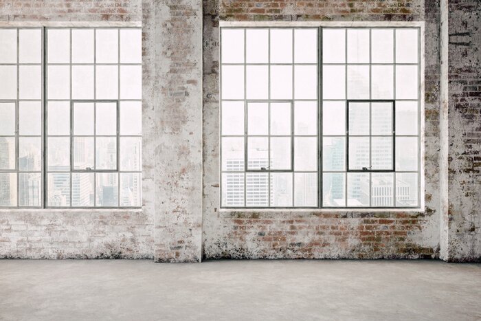 Poster 3d render of empty industrial vintage interior