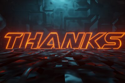 3D rendering of Cyberpunk word thanks illuminated in orange in metal background. Artificially illuminated presentation words with blue light