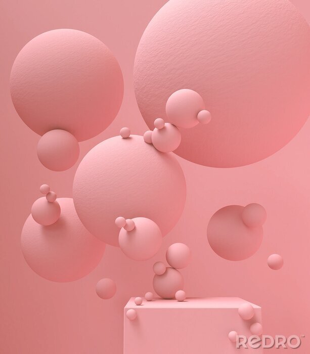 Poster 3d rendering of pink podium display minimal scene, pastel color abstract geometric shape.