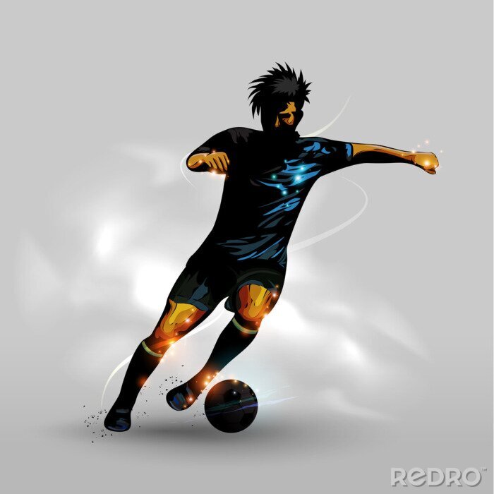 Poster 3D voetballer in beweging