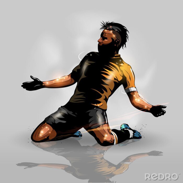 Poster 3D voetballer na het scoren van een doelpunt