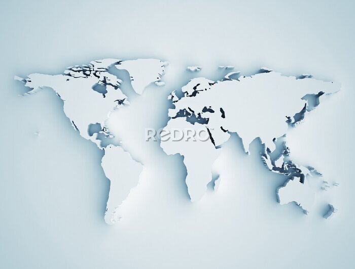 Poster 3D-wereldkaart in grafische stijl