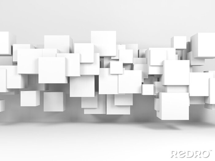 Poster 3D zwevende witte kubussen
