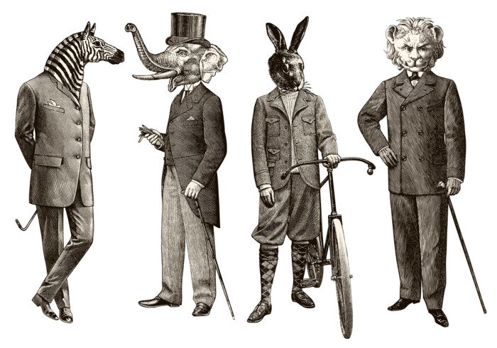 Poster 4 dieren mannen