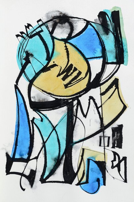 Poster A calligraphic abstract painting; indian ink with watercolor wash.