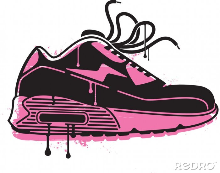 Poster A stylised stencil image of a sneaker, with a magenta back ground layer and a black paint layer.