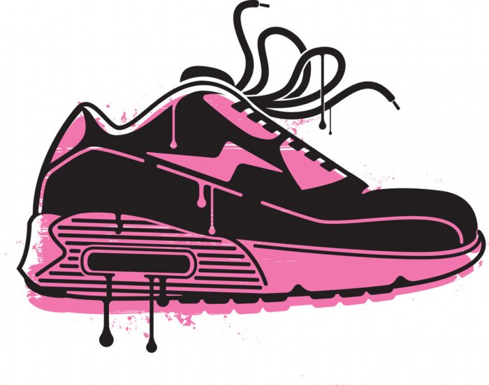 Poster A stylised stencil image of a sneaker, with a magenta back ground layer and a black paint layer.