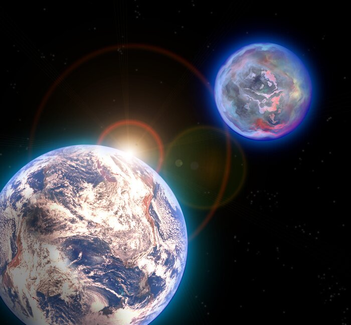 Poster Aarde en kosmos met mysterieuze planeet