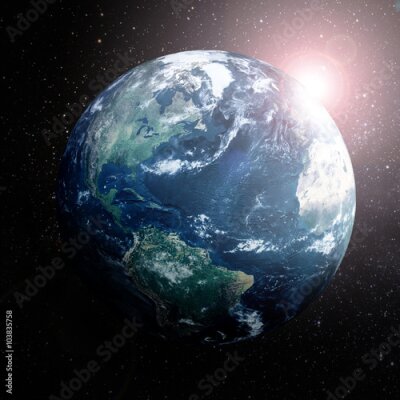 Poster Aarde in de ruimte met Europa, Azië en Afrika