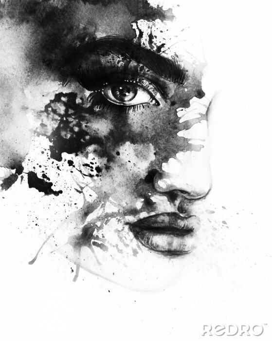 Poster Abstract aquarelontwerp met vrouwengezicht