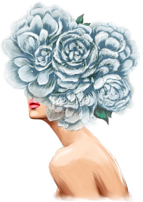 Poster Abstract beeld van een mooie vrouw met bloemen