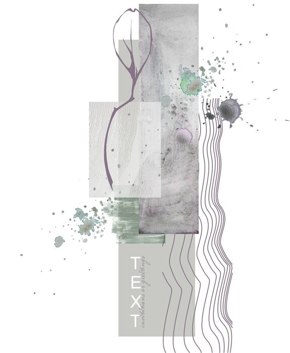 Poster Abstract botanical composition of isolated watercolor elements (leaf, textures) and graphic. Illustration. Part of the set "Eucalyptus Melody"