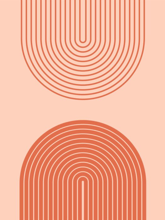 Poster Abstract contemporary aesthetic background with geometric balance shapes, rainbow gates. Boho wall decor. Mid century modern minimalist neutral art print. Organic shape. Terracotta color, earth tone.