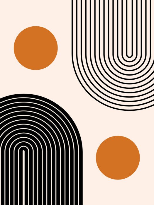 Poster Abstract contemporary aesthetic background with geometric balance shapes, two rainbow and sun circles. Boho wall decor. Mid century modern minimalist print. Neutral Geometric art. Organic shape.