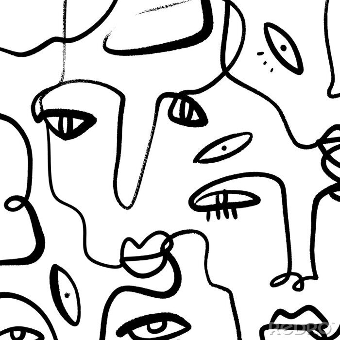 Poster Abstract Fashion Artistic Portrait Painted Illustration Of People Faces Silhouette Group Pattern One Line Drawing Abstraction Modern Aesthetic Print Minimalism Interior Contour Handdrawn Lineart Conti