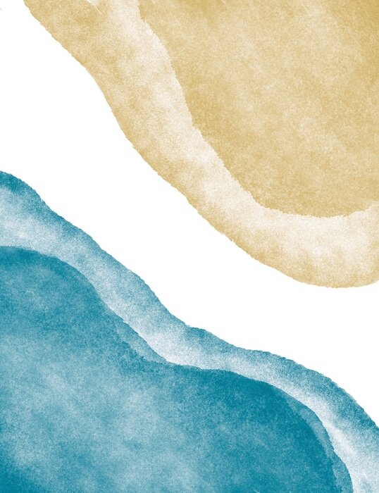 Poster Abstract minimal art watercolor paint round shape by gold and teal blue green colors on white background.