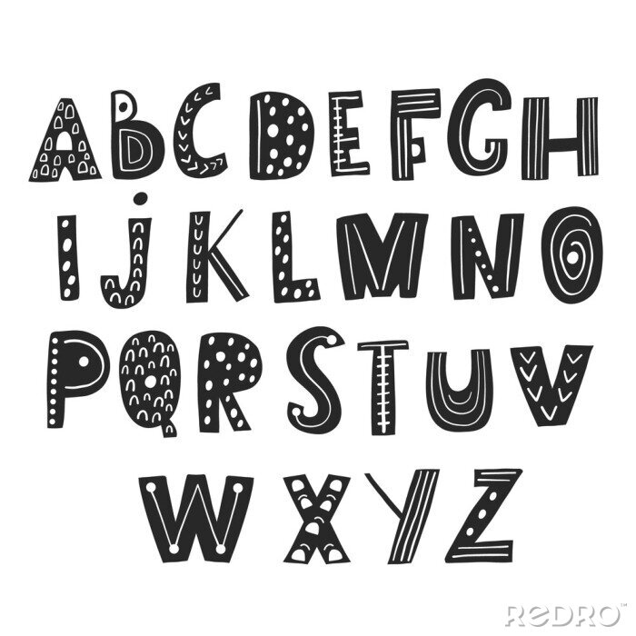 Poster Abstract modieus alfabet in Skandinavische stijl. Creative Kids-lettertype. Geweldig voor onderwijs, woondecoratie. Het wordt gebruikt voor grappige t-shirt citaten, posters, kaarten en kindermode pri