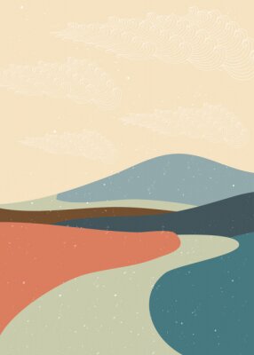 Poster Abstract mountain landscape poster. Geometric landscape background in asian japanese style. vector illustration