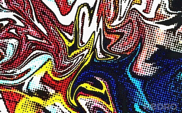 Poster Abstract pop dots comic effect texture background. Swirl colorful pattern
