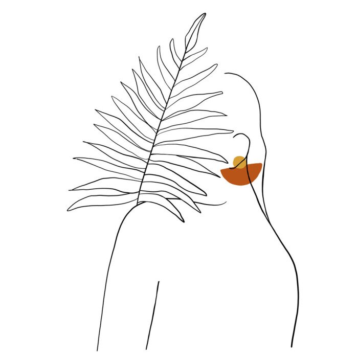 Poster Abstract portret van een vrouw en een palmblad