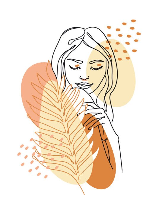 Poster Abstract portret van een vrouw getekend met één lijn