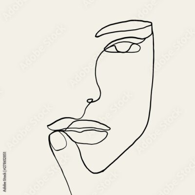 Poster Abstract portret van een vrouw tegen een lichte achtergrond.