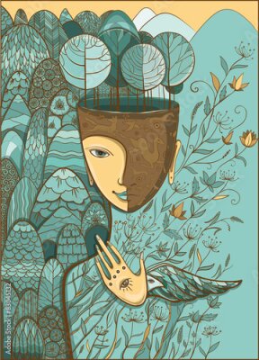 Poster Abstract portret van Moeder Natuur