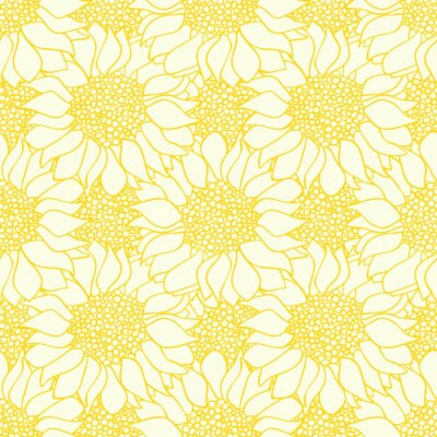 Behang Abstract sunflowers flowers seamless pattern in yellow and white colors.
